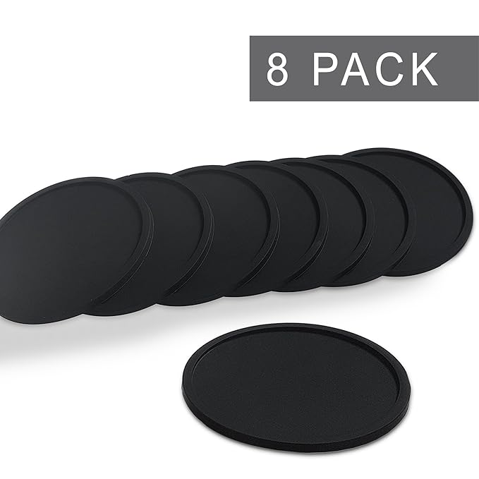 Premium PKAY Silicone Drink Rubber Coasters (8 Black Set) No stains, No