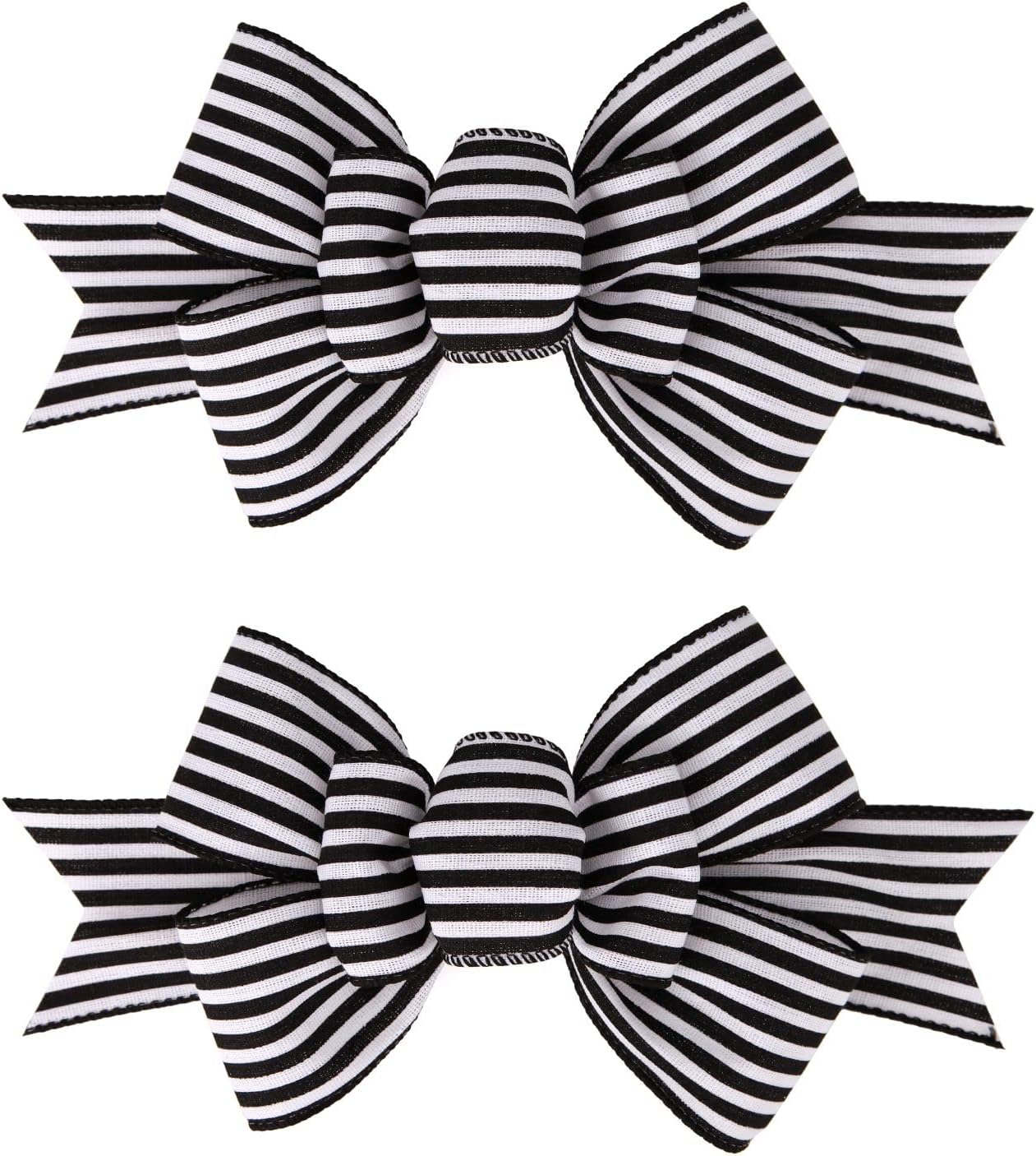 Bows & Ribbons - Meseey 2 Pcs Christmas Burlap Bow Handmade Premade Bows for Wreaths Large Decorative Christmas Ornaments Tree Decorations Wrapping Bows Decor (Black White Stripe)