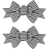 Meseey 2 Pcs Christmas Burlap Bow Handmade Premade Bows for Wreaths Large Decorative Christmas Ornaments Tree Decorations Wrapping Bows Decor (Black White Stripe)