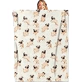 MIEPOS Playful Pug Throw Blanket,50x60in,Soft,Lightweight Flannel,Adorable Puppy Blankets - Gifts for Kids Boys Girls & Dog Lovers,for Couch Office Travel,Home Living Room Decor