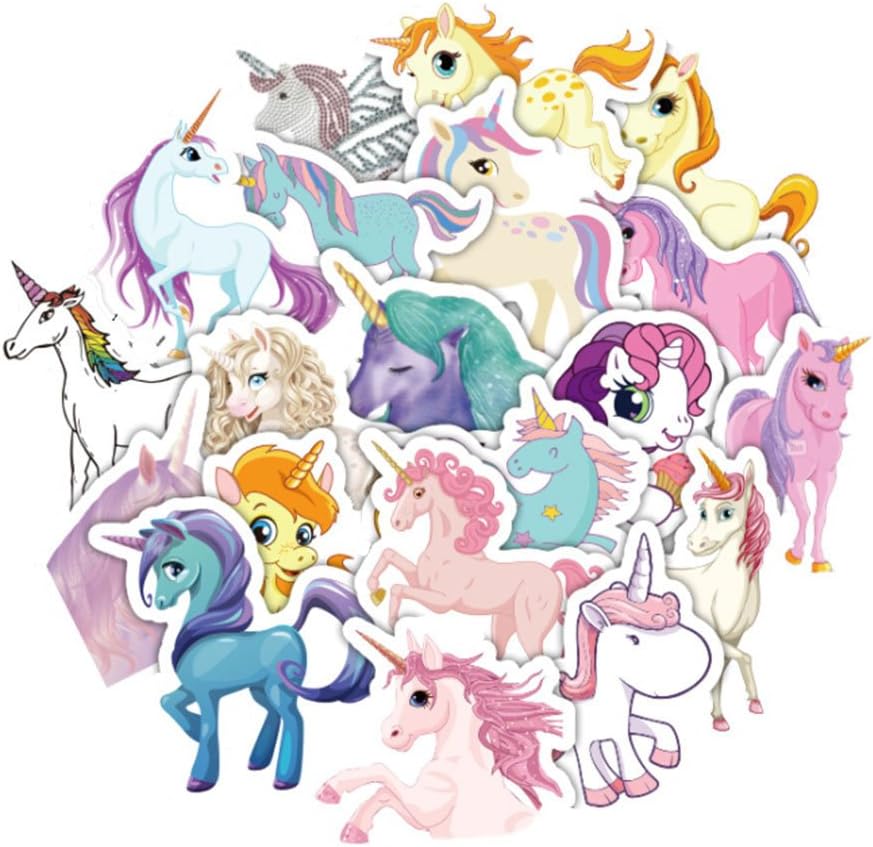 Cute Rainbow Unicorn Vinyl Sticker Set -Vinyl Decal for Outdoor Use on Cars, ATV, Boats, Windows, Bicycle, Bumper (33 PCS)
