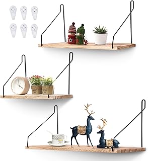 AGSIVO 3er Set Wandregal Schweberegal Hängeregal Dekorative Regale Eckregal CD Regal aus Holz, für Wohnzimmer, Schlafzimmer, Küche und Flur (Holzfarbe)
