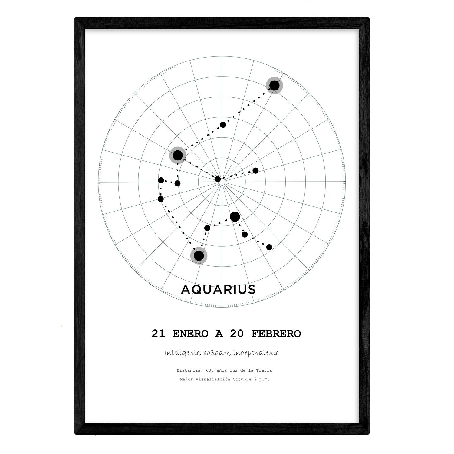 Nacnic Poster with the constellation Aquarius. Poster with zodiac symbol in A4 size and background of the starry sky