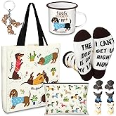 Yeyeplum Dachshund Lover Gifts for Women Birthday Gifts Baskets Set Include Canvas Tote Bag, Makeup Bag, Socks, Keychain, Enamel Mug, Small Figurines for Mom, Wife, Sister, Friend