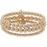 Anne Klein Gold Multi Row Beaded Stretch Bracelet Featuring Crystal Fireballs