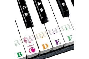 Azymi Piano Stickers, Piano Key Stickers for 88/61/54/49/37 Key Full Set, Colorful Bigger Letter-Thinner Transparent Removabl