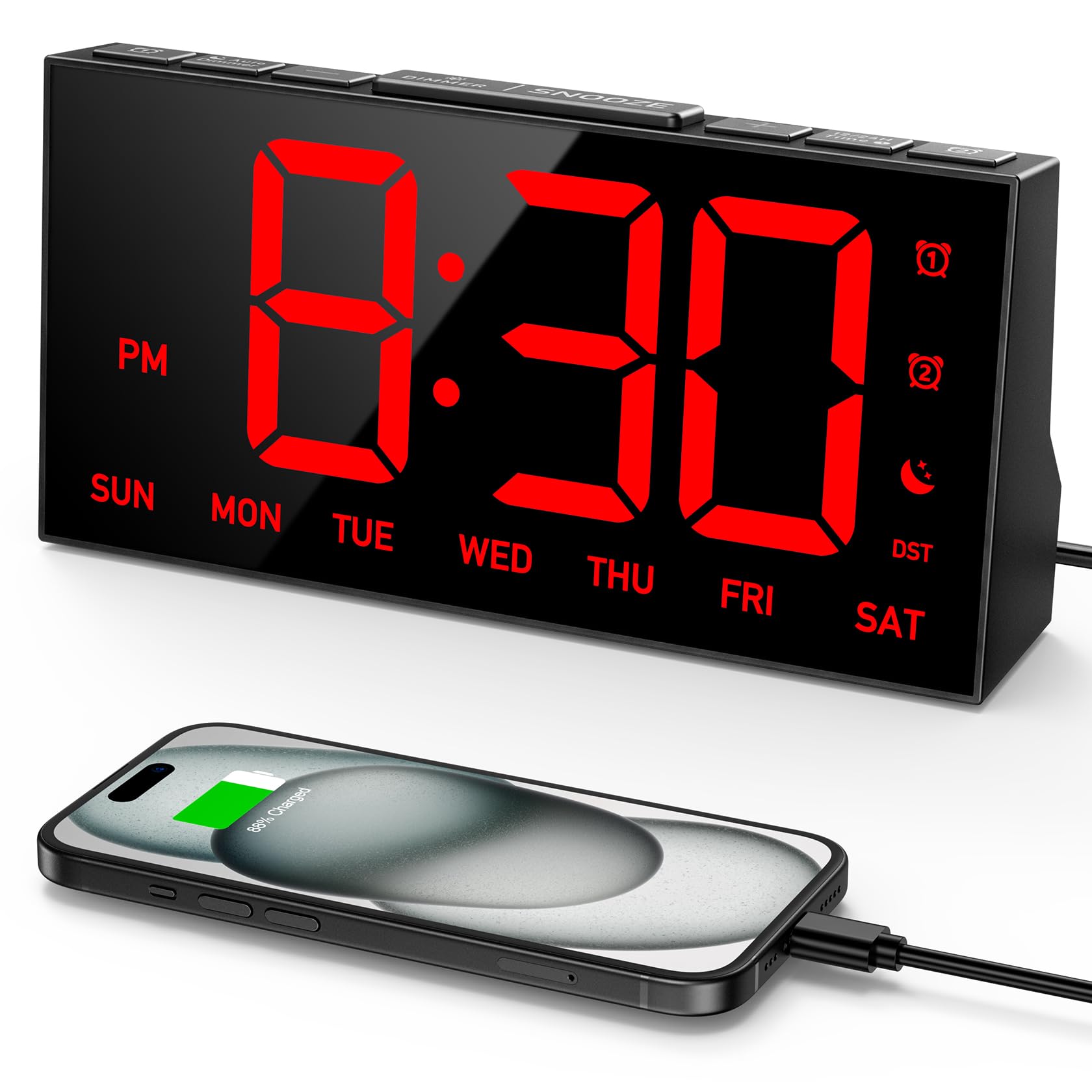 Photo 1 of GOLOZA Digital Alarm Clocks for Bedrooms, Digital Clock with 4 Level Brightness +Off, Dual Customizable Alarms, USB Port, Power-Off Memory, Snooze, DST, 12/24H, Desk Clock for Kids Adults Elderly
