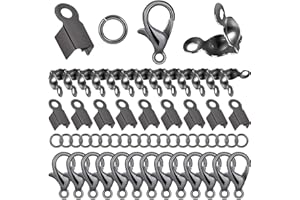 BOYIVI 500Pcs DIY Jewelry Making Accessories Set, 150 Crimp Beads Knot Covers, 150 Clamshell Fold Over Cord Ends, 150 Open Jump Rings, 50 Lobster Claw Clasps for Pendants Bracelet Necklace Crafts(Black)