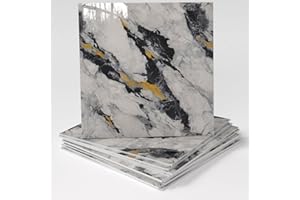 UNIGG 20-Pack Peel and Stick NoirGold Stone Marble Tiles (11.8" x 11.8") – 19.4 Sq. Ft. Waterproof PVC Shower & Backsplash Tiles for Bathroom, Kitchen, and Living Room – Self-Adhesive, Easy Installation