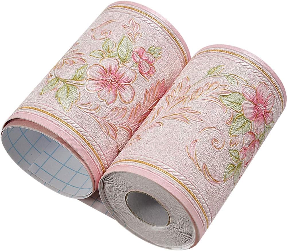 Amazon Co Jp Umora トリムボーダー 壁紙シール 防水壁紙 ウォールステッカー 3d 薄ピンク 藤花 ホーム キッチン