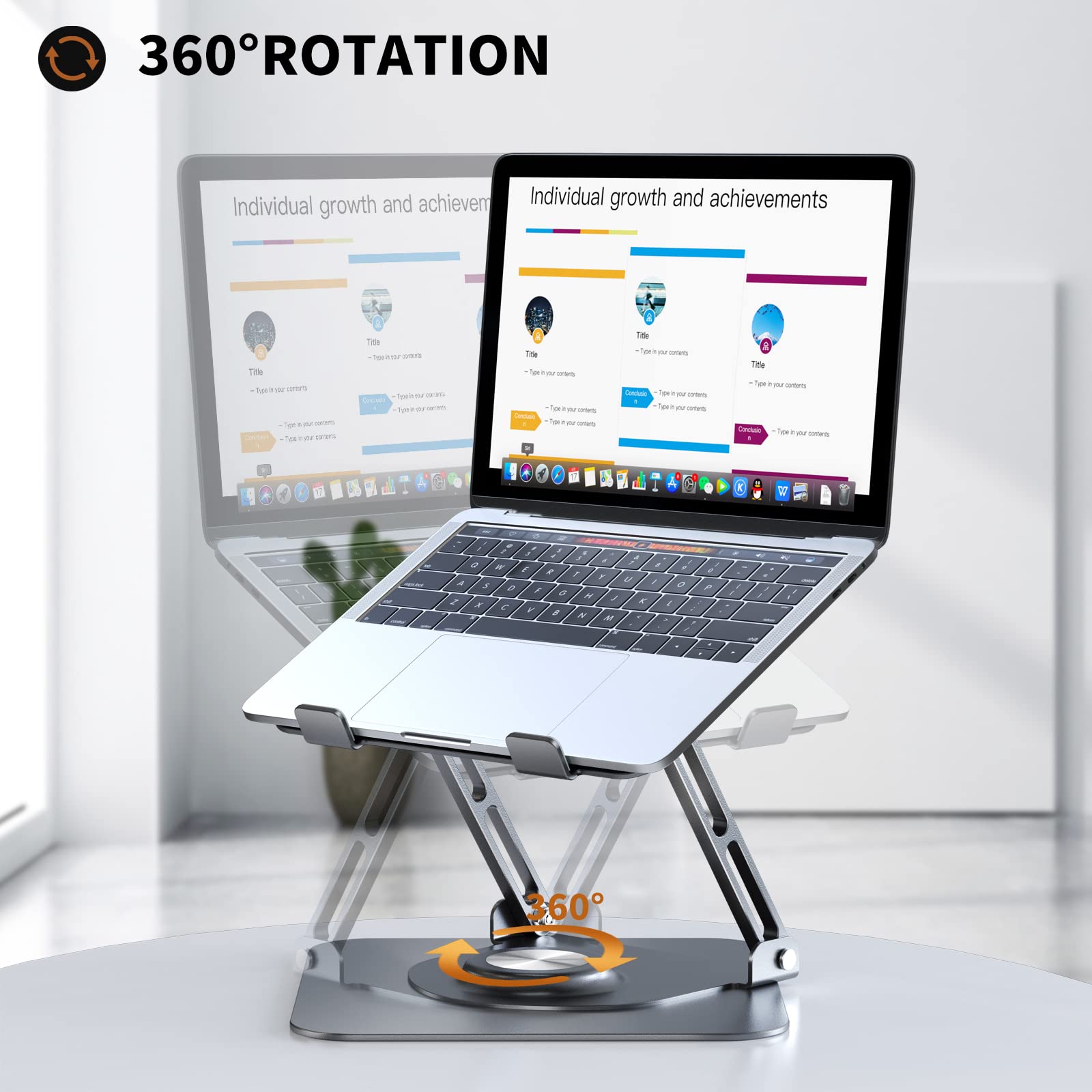 JOYEKY Laptop Stand for Desk, Adjustable Computer Stand with 360° Rotating Base, Ergonomic Laptop Riser for Collaborative Work, Foldable & Portable Laptop Stand, fits for All 10-16" Laptops - Image 2