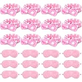 24 Pieces Sleepover Party Favors Spa Headband Sleep Eye Mask Bulk Pink Headband for Washing Face Bow Makeup Eye Mask for Spa Birthday, Bachelorette Party, Slumber Wedding