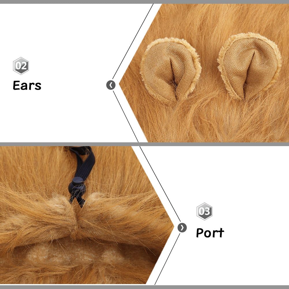 Lion Mane Dog Wig, Durable Brown Synthetic Fiber Comfortable Adjustable Elastic Versatile For Halloween Christmas Parties Photo Shoots - Image 4