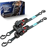 ANLULOAD Retractable Ratchet Strap(1 in x 11.5 ft),Retractable Tie Down Strap for Motorcycles, Boats,Atvs,Utvs.W.L.L:700 Lbs/B.S:2,100 Lbs-(Black/2Packs)