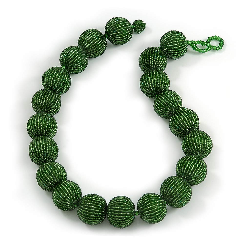 Avalaya Forest Green Glass Bead Ball Chunky Necklace/54cm L