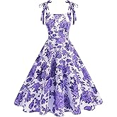 50s Dresses for Women 1950s Vintage Floral Cocktail Swing Dress Retro Tie Straps Backless Rockabilly Prom Tea Party Dresses