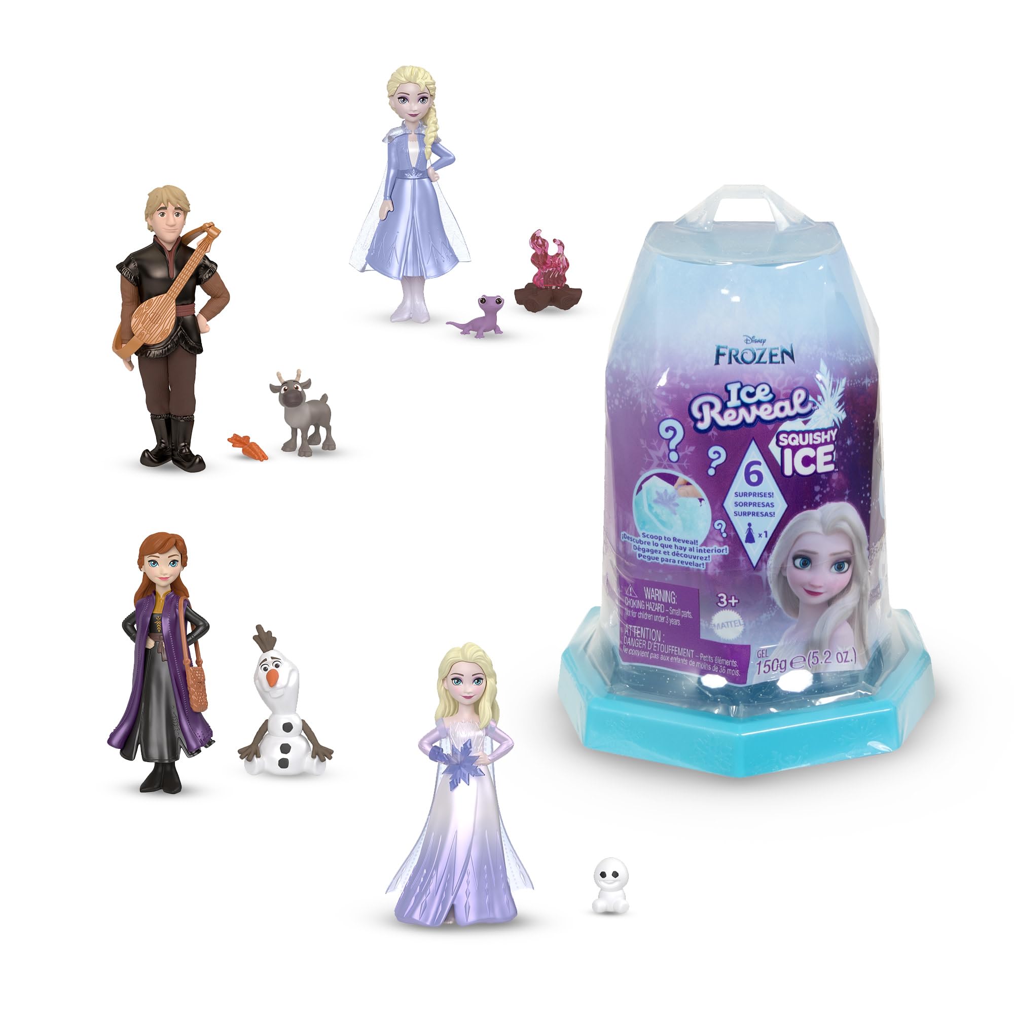 Disney Frozen Small Doll Set, Ice Reveal with 1 Doll, Squishy Ice Gel and 6 Surprises Including Friend Figure & Play Pieces (Dolls May Vary), HXH17