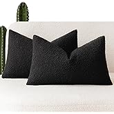 Foindtower Set of 2, Decorative Textured Boucle Throw Pillow Covers Accent Solid Lumbar Pillow Cases Cozy Couch Cushion Case for Chair Sofa Bedroom Living Room Home Decor 12 x 20 Inch Black