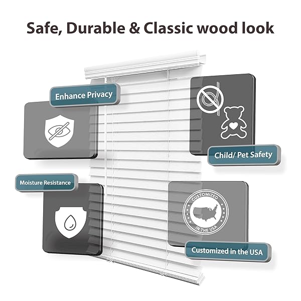 DEZ FURNISHINGS CORDLESS 2″ SMOOTH FAUX WOOD BLIND, 24″ W X 48″ H, SMOOTH WHITE