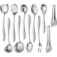 304 Stainless Steel Kitchen Utensils Set, 11 Pcs Long Metal Cooking Utensil Gadgets Tools Set with Spatula, Spoon, Ladle, Ski
