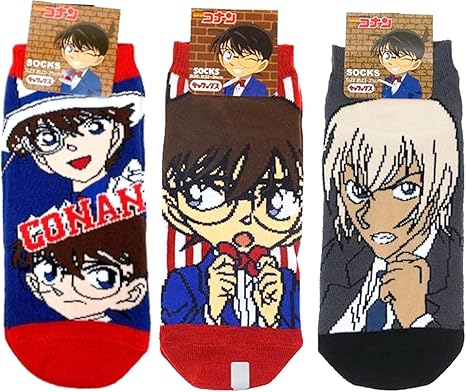 Amazon Co Jp 名探偵コナン レディースソックス 3柄セット コナン キッド ネイビー コナン ストライプ レッド 安室透 ブラック おもちゃ