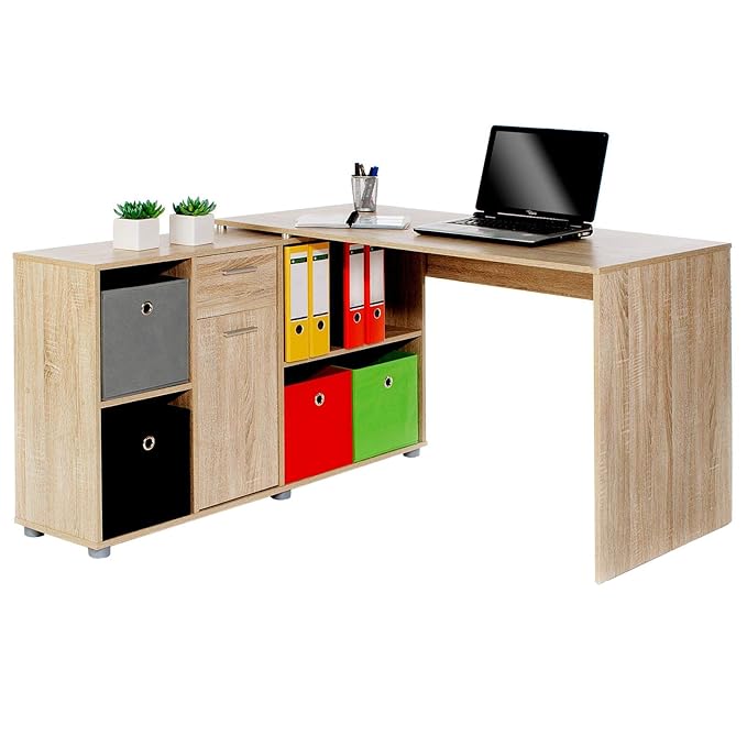 IDIMEX Schreibtisch Eckschreibtisch Carmen in Sonoma Eiche mit Regal 120x75x59 cm Winkelkombination