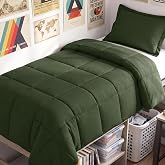 CozyLux Twin/Twin XL Comforter Set, 2-Piece Box-Stitched, Olive Green | 68 x 88 in Dorm-Ready Comfort for Back-to-School, 270 GSM Fill, 90 GSM Brushed Microfiber, OEKO-TEX Certified, 1 Pillow Sham