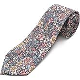 GHTIYLP Cotton Floral Ties for Men 2.76" Men's Skinny Tie Linen Flower Printed Neck Tie for Wedding Dating Party