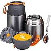 Insulated Thermo Food Jar for Hot & Cold Food for Kids Adult, 17&24 oz Soup Thermal Hot Food Containers for Lunch, Triple Layer Insulation Stainless Steel Food Jar with Spoon (2 Pack Grey)