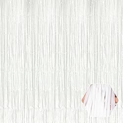 6 Pack White Foil Fringe Curtain Backdrop, 3.28Ft x