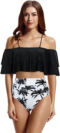 high waisted off the shoulder bathing suit