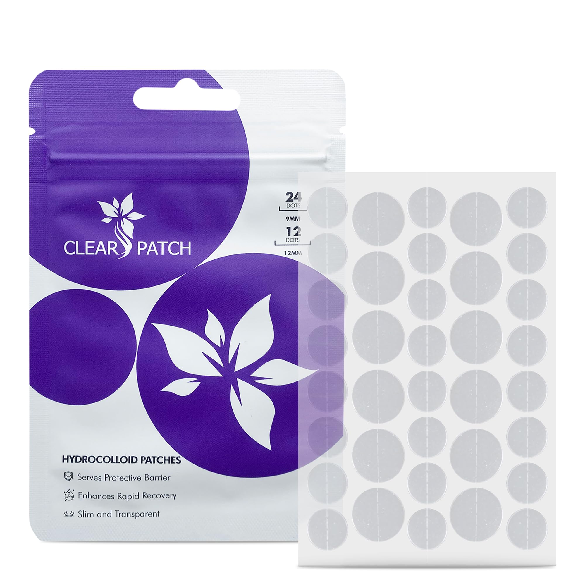 Clear Patch Hydrocolloid Pimple Patches Spot Patches for Blemish Care, Slim Transparent Dots for Discreet Coverage, Gentle Face Masks Alternative for Rapid Skin Recovery, Mixed Sizes 9 & 12 mm 36 Dots
