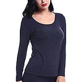 LIQQY Women's Ultra Thin Scoop&Crew Neck Undershirt Long-Sleeve Thermal Underwear Shirt Top