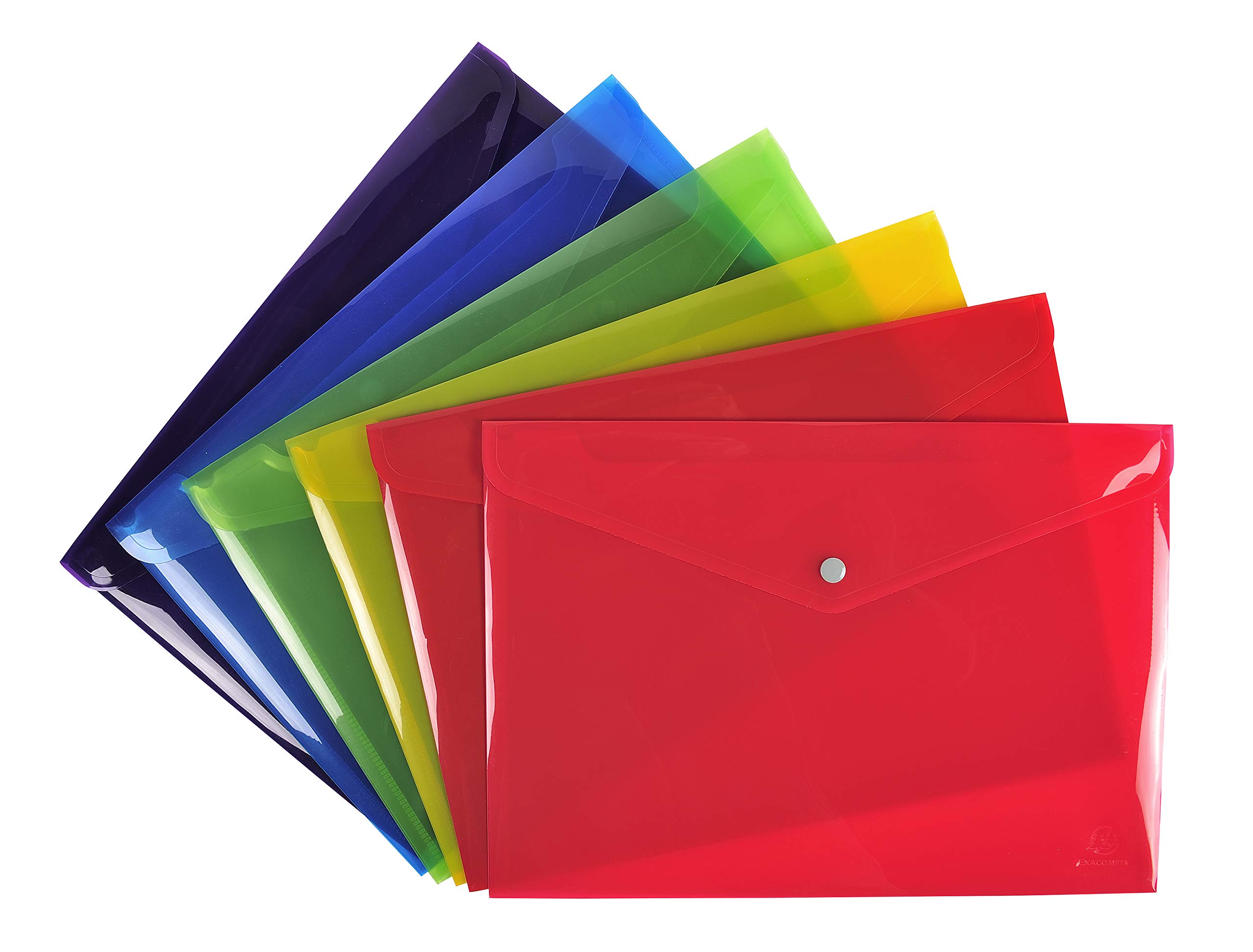 Exacompta - Ref 34450E - Iderama Collection - PP Envelope Pockets - A4 in Size, 0.2mm Translucent Polypropylene, Press-Stud Closure - Assorted Colours (Pack of 30)