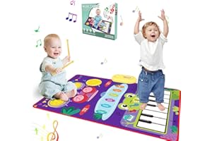 SUPERSUN Piano Mat for Toddlers, 2 in 1 Musical Mat for Kids & Toddlers, Piano Keyboard & Drum Mat, 8 Instrument Sounds, Record & Playback, Musical Toy Gift for Boys & Girls Age 1-3 Years