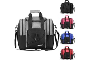 DAFISKY Bowling Ball Bag for Single Ball - Bowling Bag Tote for 1 Ball and Shoes with Padded Holder, 2 Pockets Fits Men & Women bowling Shoes Up To Mens Size 14