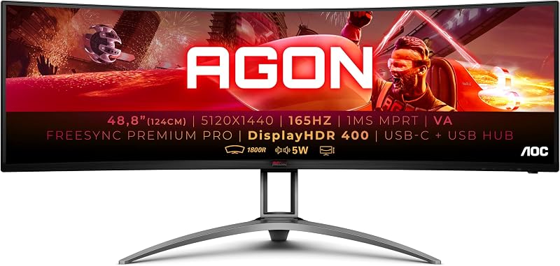 AOC AGON AG493UCX2 49 Inch Dual QHD Curved Monitor 165Hz USB-C DP HDMI