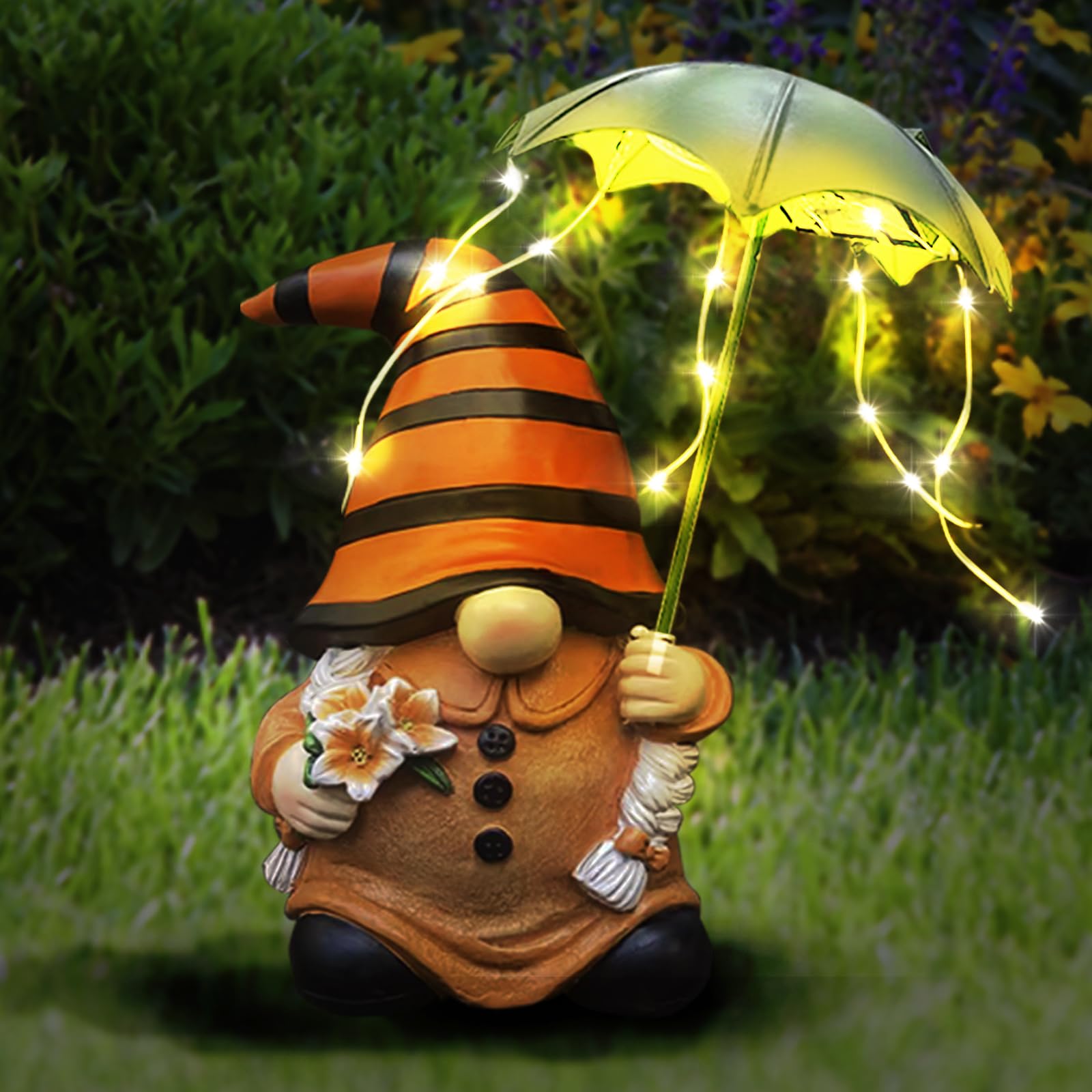 Solar Lights Gnomes Outdoor Garden Ornaments - 25cm Funny Rude Gnomes with Light LED Waterproof, Fairy Garden Outdoor Statues Decorations, Garden Gnome Gifts for Women/Mum/Man/Grandma/Grandpa