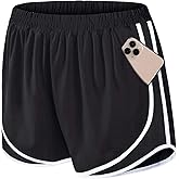 Fulbelle Running Shorts with Pockets Women Double Layer Athletic Workout Gym Shorts