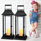 Mifoci Jumbo Black Metal Decorative Lanterns with Clear Glass Panel Hurricane Candle Lantern for Home Decor Party Event Table