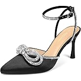 PIZZ ANNU Women's Cienna High Heels Sexy Stiletto Pumps Closed Toe Mesh Sparkly Rhinestones Ankle Strap Dress Wedding Party Pumps Shoes