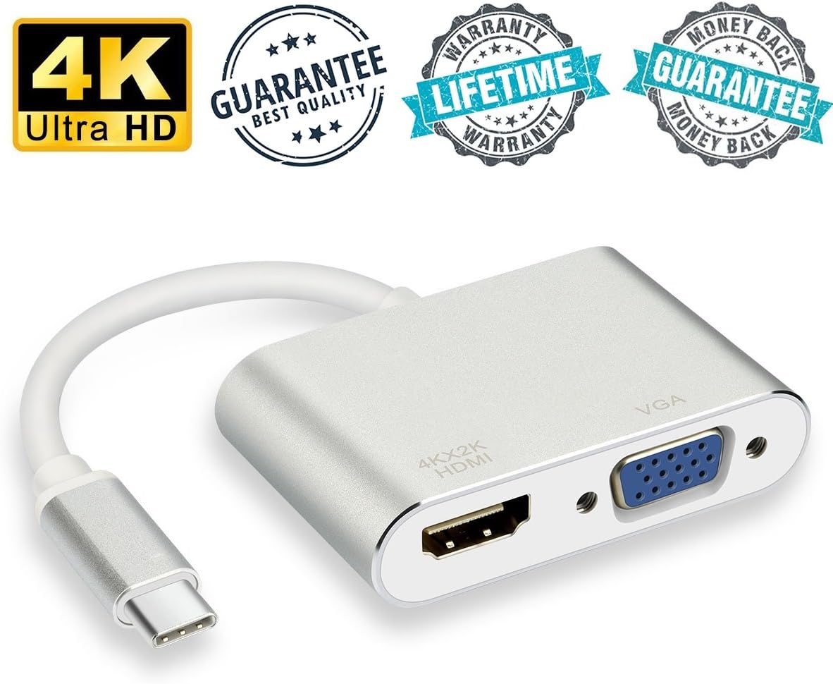 USB C to HDMI VGA Adapter, High Speed and Stability Type C to HDMI VGA Adapter for MacBook Pro Chromebook Pixel Dell Lenovo, LiBangTai