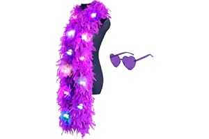 JICASTO Colorful Feather Boas, 6.6ft Boa with 20 Color Lights for Women for Dancing Party Halloween,with Heart Sunglasses