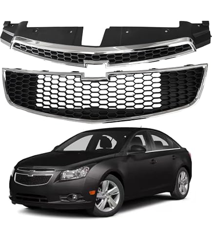 Front Bumper Upper Center Lower Grille Assembly – Black, Fits 2013 Chevy Malibu (No Sensor Holes)
