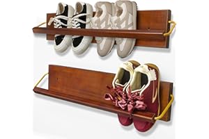 Wall Mounted Shoe Rack 2 Pcs, Solid Wood Wall Hanging Small Shoe Storage, Organize for Shoes, Sneaker, Slipper and Boots in N