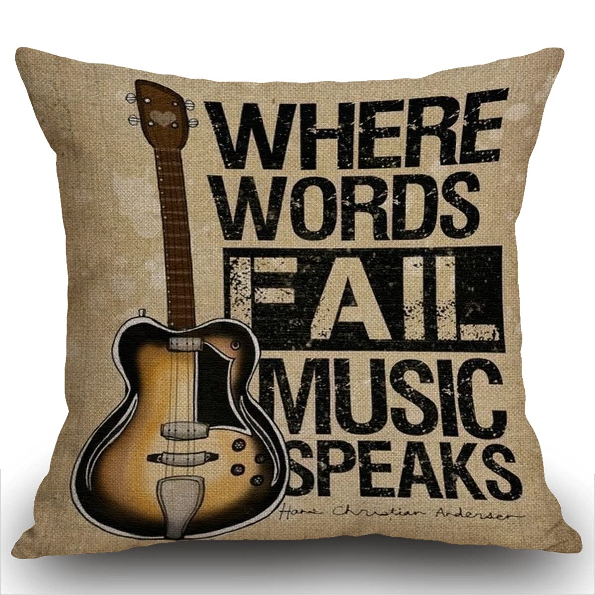 Smooffly Where Words Fall Music Speaks Quote Cushion Cover Vintage Throw Pillow Case Guitar Pillowcase 18X18 Twin Sides 45x45cm