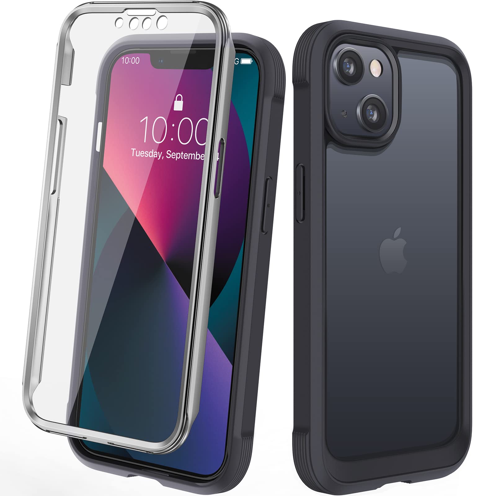 Diaclara Compatible with iPhone 13 Case, 360° Full Body with Built-in Screen Protector Touch Sensitive Shockproof Bumper Case Cover Clear-Back Designed Compatible for iPhone 13 6.1"- Matte Black — image 1