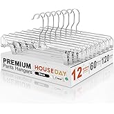HOUSE DAY Clear Pants Hangers with Clips 12 Pack, Plastic Skirt Hangers for Women, 14 Inch Clip Hanger for Pants, Skirts, Jeans, Shorts, Legging, with 360-degree Swivel Hook, 2 Adjustable Clips