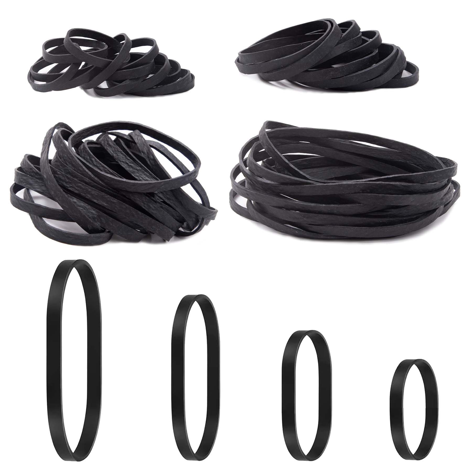 Elastic Bands Heavy Duty 100Pcs Thick rubber bands Natural Strong Money Elastic Bands Wide Rubber Band Stationary Stretchable Bands for Home School Office Workshop Accessories,Black（4Sizes）