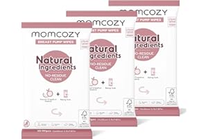 Momcozy Natural Breast Pump Wipes for Pump Parts Cleaning On-the-go, 30 Count (Pack of 3), Flash Clean & Resealable Pump Wipes